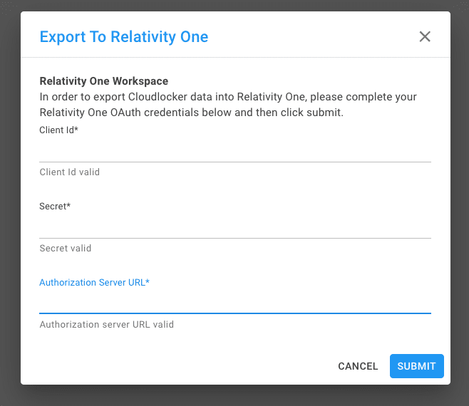 Export dialog for RelativityOne