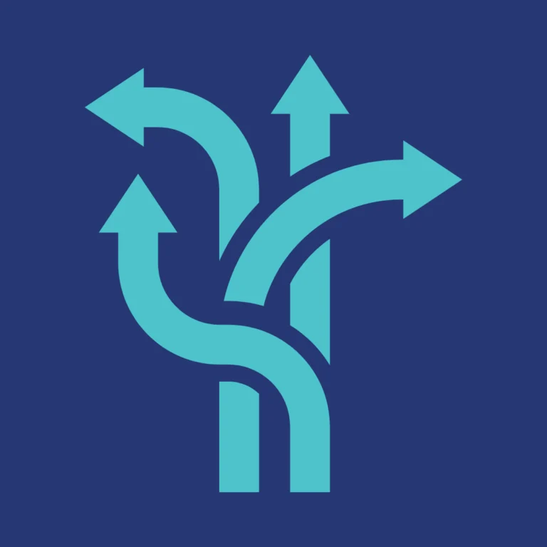 A graphic illustration of multiple turquoise arrows diverging in different directions, symbolizing flexible data archiving.